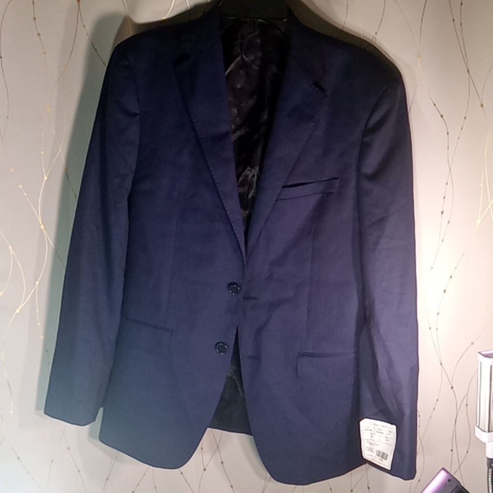 NWTGS Calvin Klein Dark Blue Wool Nat Stretch Blazer 2 Btn 40R